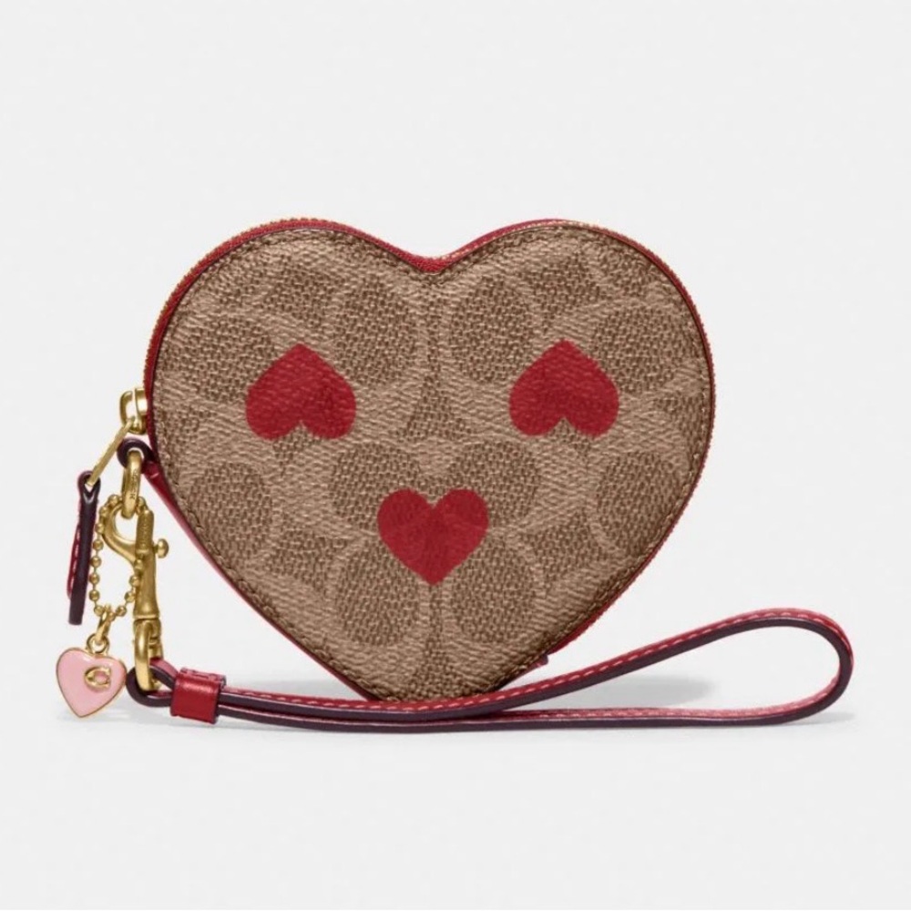 Heart Wristlet In Signature Canvas With Heart Print